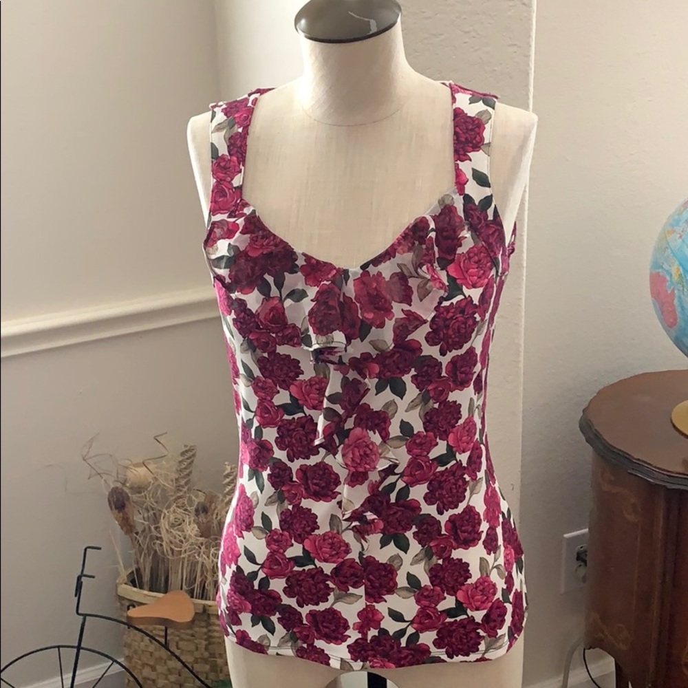 WHBM Floral Print Top with Ruffle Detail